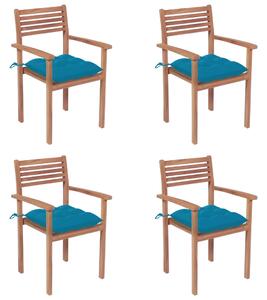Krzesła ogrodowe, 4 szt., jasnoniebieskie poduszki, tekowe
