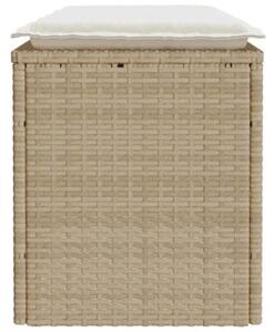 Ławka ogrodowa z poduszką beżowa 110x40x44 cm polirattan
