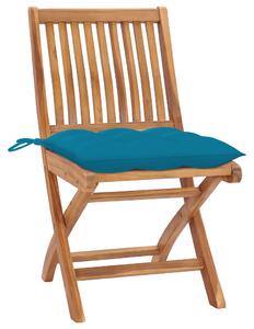 Krzesła ogrodowe, 2 szt., jasnoniebieskie poduszki, tekowe