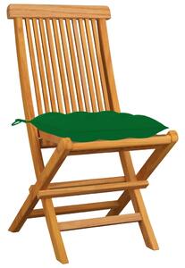 Krzesła ogrodowe, zielone poduszki, 4 szt., lite drewno tekowe