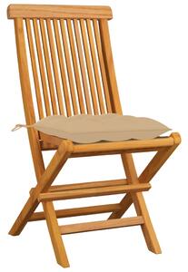 Krzesła ogrodowe, beżowe poduszki, 4 szt., lite drewno tekowe