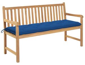 Ławka ogrodowa z niebieską poduszką, 150 cm, lite drewno tekowe