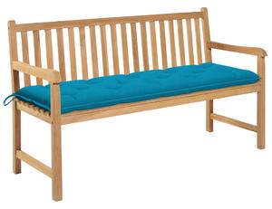 Ławka ogrodowa z jasnoniebieską poduszką, 150 cm, drewno tekowe