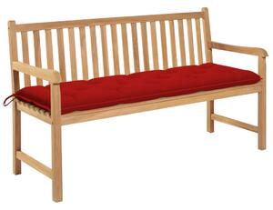 Ławka ogrodowa z czerwoną poduszką, 150 cm, lite drewno tekowe