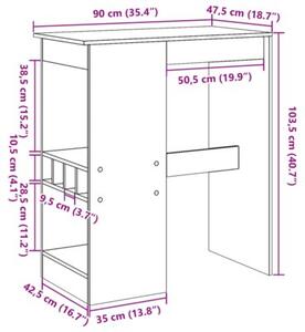 Stolik barowy z przegródkami, stere drewno, 90x47,5x103,5 cm