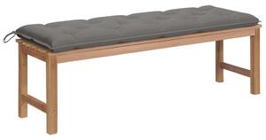 Ławka ogrodowa z szarą poduszką, 150 cm, lite drewno tekowe