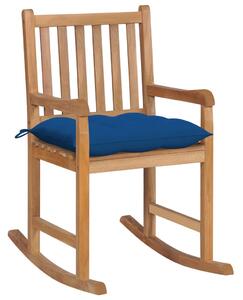 Fotel bujany z niebieską poduszką, lite drewno tekowe