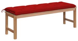 Ławka ogrodowa z czerwoną poduszką, 150 cm, lite drewno tekowe