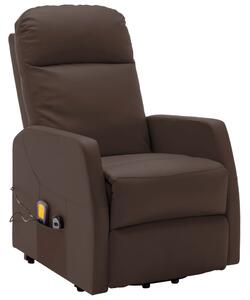 Podnoszony fotel masujący, brązowy, sztuczna skóra