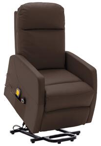 Podnoszony fotel masujący, brązowy, sztuczna skóra