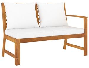 Ławka ogrodowa, 114,5 cm, kremowe poduszki, drewno akacjowe