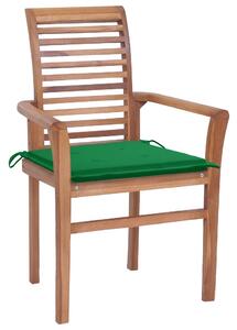 Krzesła stołowe, 2 szt., zielone poduszki, drewno tekowe