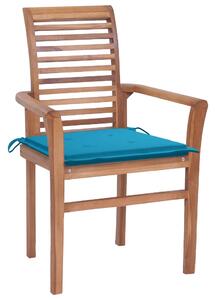 Krzesła stołowe, 4 szt., niebieskie poduszki, drewno tekowe
