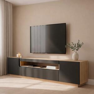 Szafka RTV Loftia 200 cm dwudrzwiowa z wnęką - artisan / czarny mat