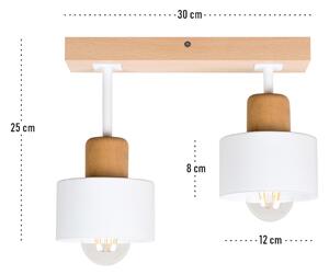 Biała lampa sufitowa, dwupunktowy spot DWE30x7BU z drewna i metalu E27