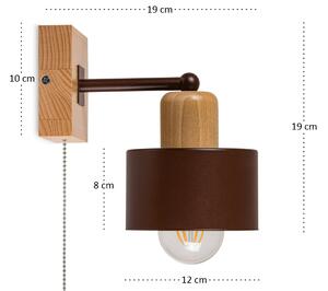 Brązowy kinkiet LED SHWD-BR10x10BU jednopunktowy z litego drewna z włą