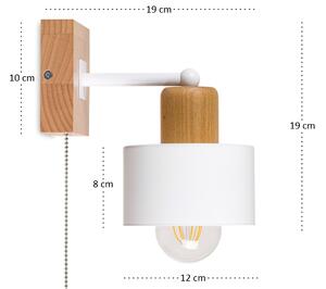 Biały kinkiet LED SHWD-WE10x10BU jednopunktowy z litego drewna z włącz