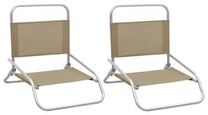 Składane krzesła plażowe, 2 szt., kolor taupe, obite tkaniną