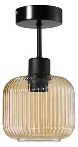 Lampa sufitowa Maria czarna z bursztynowym, ryflowanym kloszem