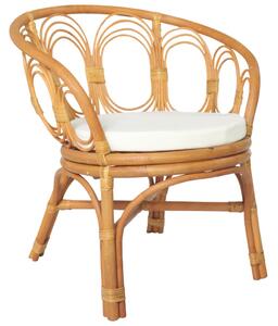 Krzesło stołowe z poduszką, jasnobrązowy naturalny rattan i len