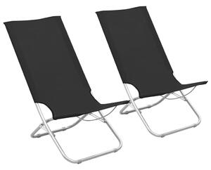 Składane krzesła plażowe, 2 szt., czarne, obite tkaniną