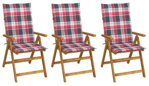 Składane krzesła ogrodowe z poduszkami, 3 szt., drewno akacjowe