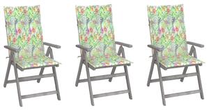 Rozkładane krzesła ogrodowe z poduszkami, 3 szt., lita akacja