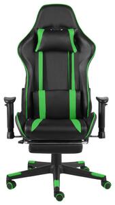 Obrotowy fotel gamingowy z podnóżkiem, zielony, PVC