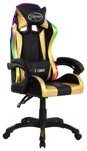 Fotel dla gracza z RGB LED, złoto-czarny, sztuczna skóra