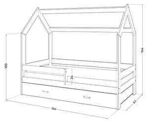 Łóżeczko DOMEK D3 sosna Stelaż: Bez stelaża, Materac: Bez materaca, Pojemnik pod łóżko: Z białym pojemnikiem pod łóżko