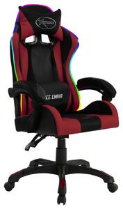 Fotel dla gracza z RGB LED, kolor wina i czarny, sztuczna skóra