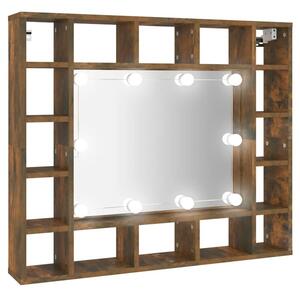 Szafka z lustrem i LED, przydymiony dąb, 91x15x76,5 cm