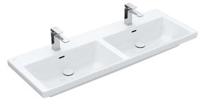 Villeroy & Boch Subway 3.0 - Zlew meblowy podwójny 130x47 cm z przelewem i otworami na baterię, kolor alpejski 4A71D501