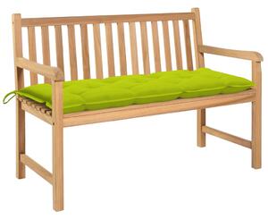 Ławka ogrodowa z jasnozieloną poduszką, 120 cm, drewno tekowe
