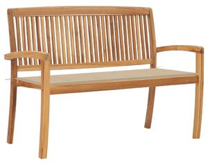 Sztaplowana ławka ogrodowa z poduszką, 128,5 cm, drewno tekowe