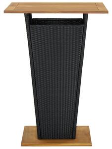 Stolik barowy, czarny, 80x80x110 cm, rattan PE i lita akacja