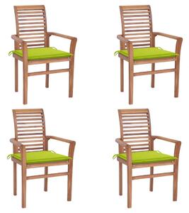 Krzesła stołowe, 4 szt., jasnozielone poduszki, drewno tekowe