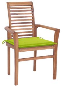 Krzesła stołowe, 2 szt., jasnozielone poduszki, drewno tekowe