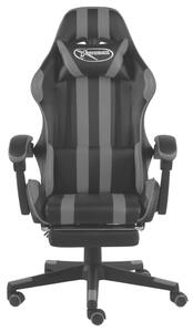 Fotel dla gracza z podnóżkiem, czarno-szary, sztuczna skóra