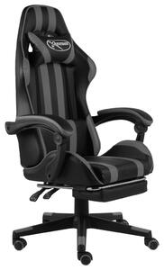 Fotel dla gracza z podnóżkiem, czarno-szary, sztuczna skóra