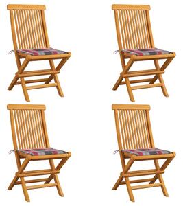 Krzesła ogrodowe z poduszkami w czerwoną kratę, 4 szt., tekowe
