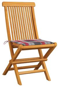 Krzesła ogrodowe z poduszkami w czerwoną kratę, 2 szt., tekowe