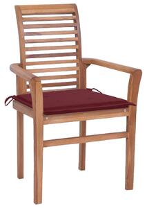 Krzesła stołowe, 2 szt., poduszki w kolorze wina, drewno tekowe