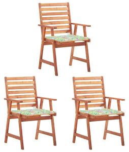 Krzesła ogrodowe z poduszkami, 3 szt., lite drewno akacjowe