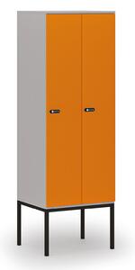 Drewniana szafa ubraniowa S4 z podstawą, 2-drzwiowa, 1871 x 600 x 500 mm, demontaż, zamek mechaniczny z kodem, szary/pomarańczowy