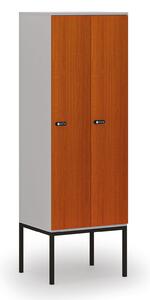 Drewniana szafa ubraniowa S4 z podstawą, 2-drzwiowa, 1871 x 600 x 500 mm, demontaż, zamek mechaniczny z kodem, szary/czereśnia