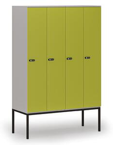 Drewniana szafa ubraniowa S4 z podstawą, 4-drzwiowa, 1871 x 1200 x 500 mm, demontaż, zamek mechaniczny z kodem, szary/zielony