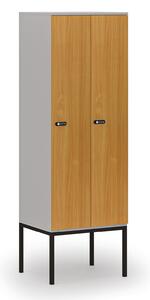 Drewniana szafa ubraniowa S4 z podstawą, 2-drzwiowa, 1871 x 600 x 500 mm, demontaż, zamek mechaniczny z kodem, szary/buk