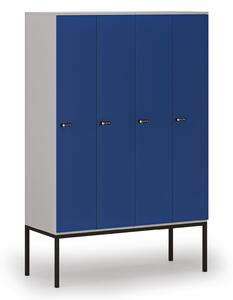 Drewniana szafa ubraniowa S4 z podstawą, 4-drzwiowa, 1871 x 1200 x 500 mm, demontaż, zamek mechaniczny z kodem, szary/niebieski