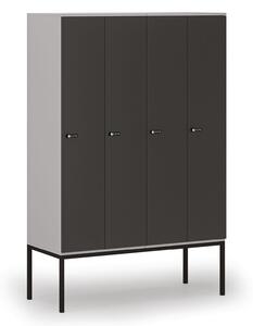 Drewniana szafa ubraniowa S4 z podstawą, 4-drzwiowa, 1871 x 1200 x 500 mm, demontaż, zamek mechaniczny z kodem, szary/grafitowy